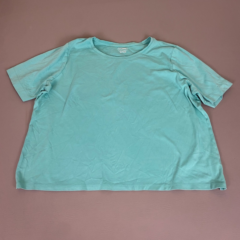 LL Bean T-Shirt Women's 3X Plus Teal Blue Short Sleeve Crew Neck 100% Cotton